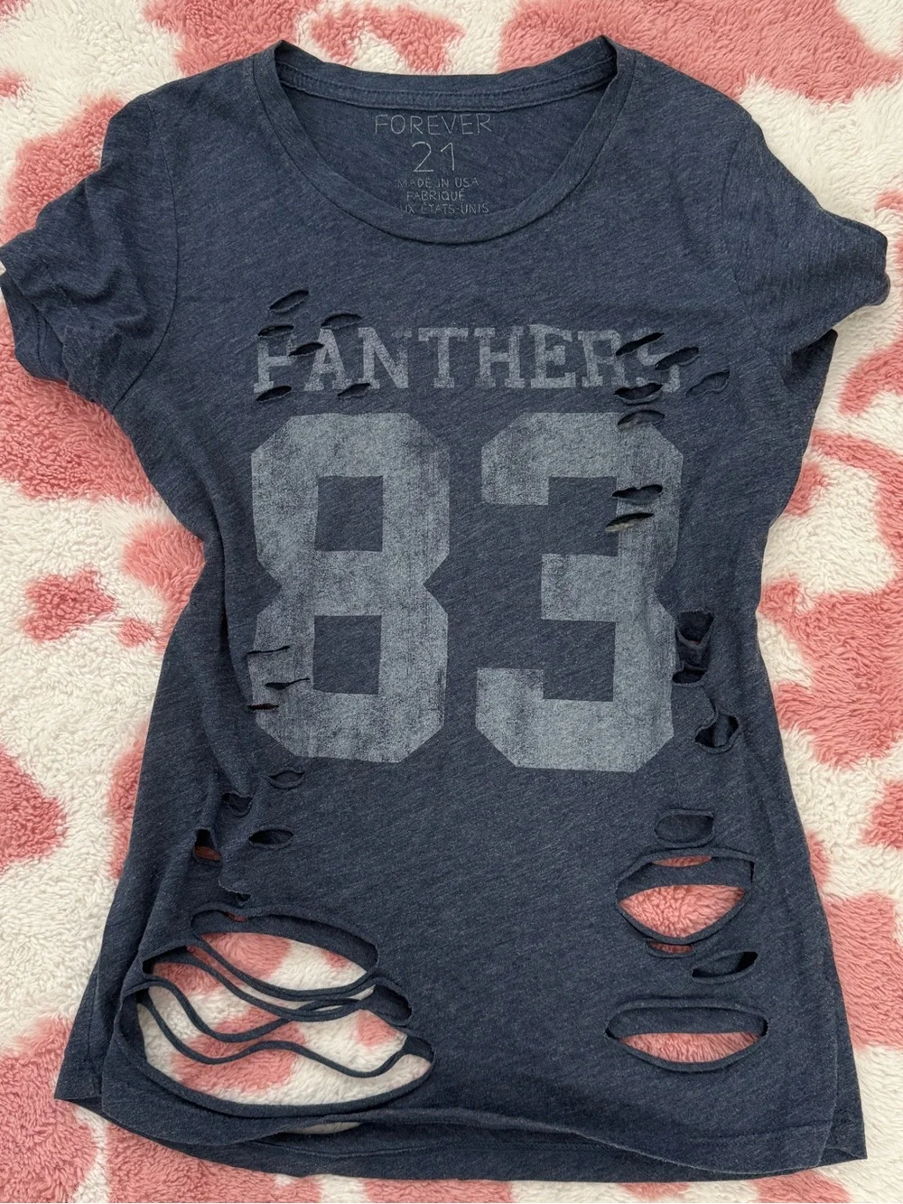 Y2K DISTRESSED “PANTHERS 83” BABY TEE 🖤💥 CUT-OUT GRUNGE CORE / HOT GIRL SUMMER - Picture 3 of 4